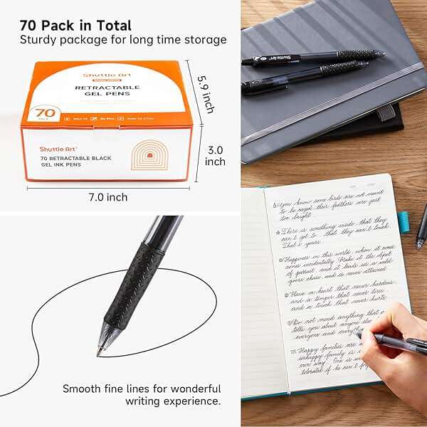 Shuttle Art Black Gel Pens, 70 Pack Retractable Medium Point Rollerball Gel Ink Pens Smooth Writing with Comfortable Grip for Office School Home Work - Image 4