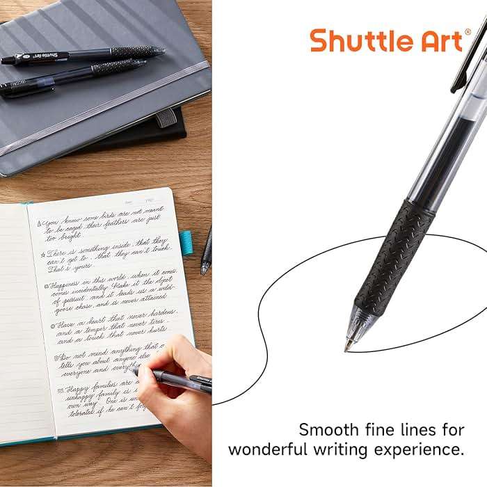 Shuttle Art Black Gel Pens, 48 Pack(20 Pens with 28 Refills) Retractable Medium Point Rollerball Gel Ink Pens Smooth Writing with Comfortable Grip for Office School Home Work - Image 4