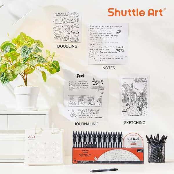 Shuttle Art Black Gel Pens, 48 Pack(20 Pens with 28 Refills) Retractable Medium Point Rollerball Gel Ink Pens Smooth Writing with Comfortable Grip for Office School Home Work - Image 5