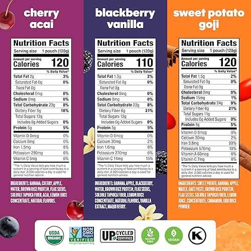 Noka Superfood Fruit Smoothie Pouches Variety Pack, Healthy Snacks with Flax Seed, Plant Protein and Prebiotic Fiber, Vegan and Gluten Free Snacks, Made in USA, Organic Squeeze Pouch, 4.22 oz, 6 Count - Image 3