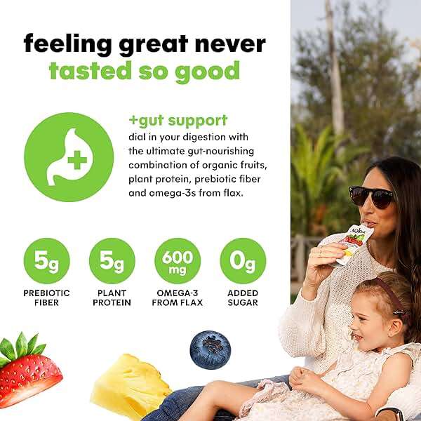 Noka Superfood Fruit Smoothie Pouches Variety Pack, Healthy Snacks with Flax Seed, Plant Protein and Prebiotic Fiber, Vegan and Gluten Free Snacks, Made in USA, Organic Squeeze Pouch, 4.22 oz, 6 Count - Image 5
