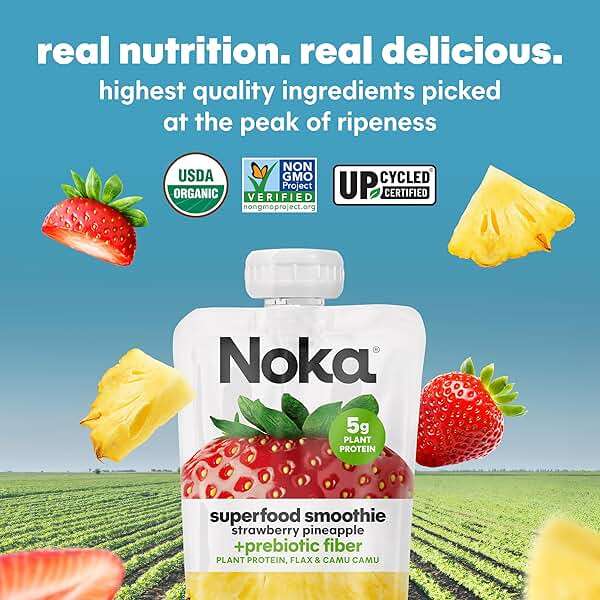 Noka Superfood Fruit Smoothie Pouches Variety Pack, Healthy Snacks with Flax Seed, Plant Protein and Prebiotic Fiber, Vegan and Gluten Free Snacks, Made in USA, Organic Squeeze Pouch, 4.22 oz, 6 Count - Image 8
