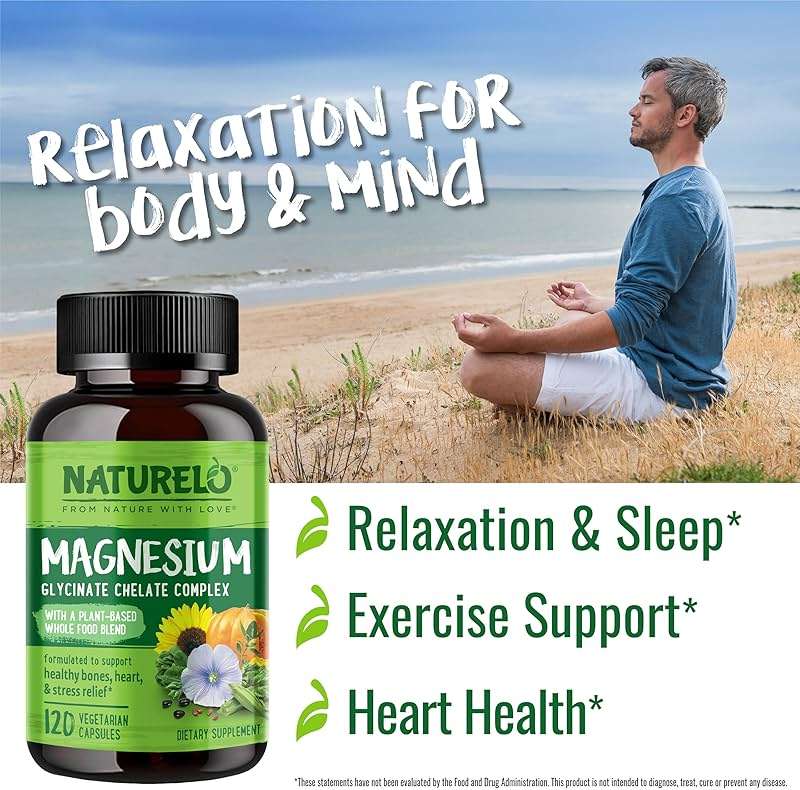 NATURELO Magnesium Glycinate Chelate Complex - 200 mg Magnesium with Organic Vegetables to Support Sleep, Calm, Muscle Cramp & Stress Relief - Gluten Free, Non GMO - 120 Capsules - Image 4