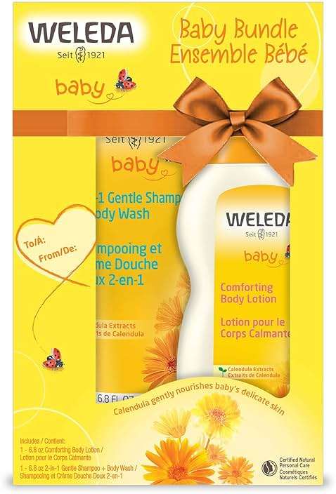 Weleda Baby Calendula Body Lotion and Shampoo-Body Wash Bundle, 6.8 Fluid Ounce (Pack of 2), Plant Rich Baby Care with Calendula and Sweet Almond Oil - Image 1