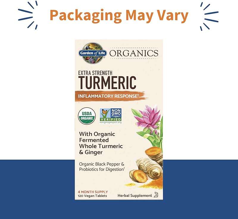 Garden of Life Organics Extra Strength Turmeric Inflammatory Response 120 Tablets-100Mg Curcumin (95% Curcuminoids) Black Pepper, Probiotics, Organic Non-GMO Vegan Gluten Free Herbal Supplement - Image 2