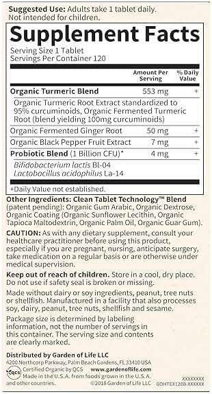 Garden of Life Organics Extra Strength Turmeric Inflammatory Response 120 Tablets-100Mg Curcumin (95% Curcuminoids) Black Pepper, Probiotics, Organic Non-GMO Vegan Gluten Free Herbal Supplement - Image 9