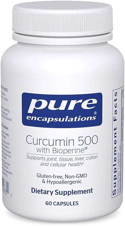 Pure Encapsulations Curcumin 500 with Bioperine - Antioxidant Supplement to Support Joints, Tissue, Liver, Colon & Cellular Health* - with Turmeric Curcumin & Bioperine - 60 Capsules - Image 1
