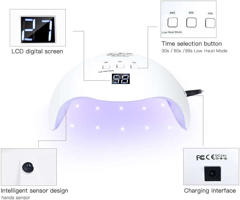 LKE 40W UV LED Nail Lamp, Professional Nail Dryer with 3 Timers (30/60/99s), Smart Sensor & LCD Screen, Fast Curing for Gel Nail Polish – Home & Salon Nail Art Tool, White - Image 4