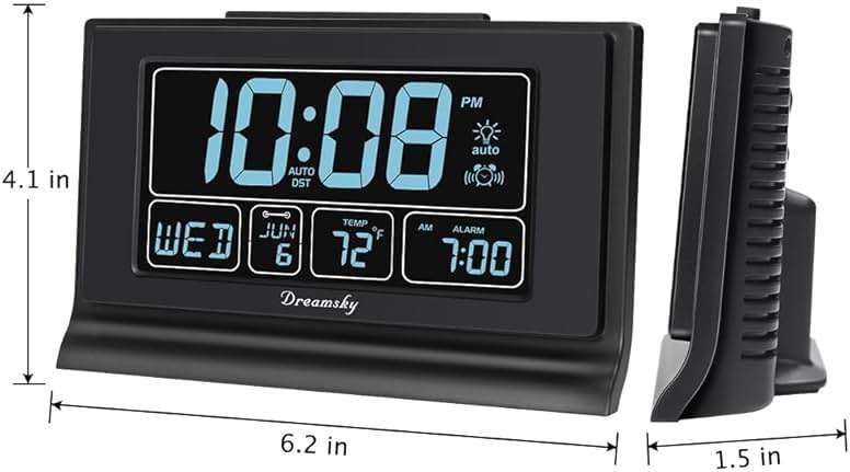 DreamSky Alarm Clocks for Bedrooms with Battery Backup, Auto Set Digital Clock with Date and Day of Week, Temperature, USB Port, Auto DST, Dimmer, 12/24H - Image 2