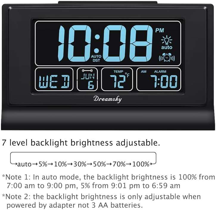 DreamSky Alarm Clocks for Bedrooms with Battery Backup, Auto Set Digital Clock with Date and Day of Week, Temperature, USB Port, Auto DST, Dimmer, 12/24H - Image 3