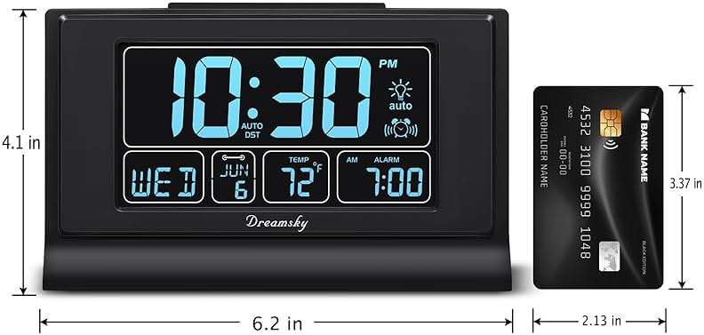 DreamSky Alarm Clocks for Bedrooms with Battery Backup, Auto Set Digital Clock with Date and Day of Week, Temperature, USB Port, Auto DST, Dimmer, 12/24H - Image 7