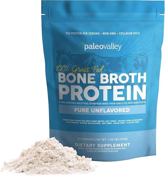 Paleovalley 100% Grass Fed Beef Bone Broth Protein Powder - Rich in Collagen Peptides for Hair, Skin, Gut Health, Bone and Joint Support - 15g Protein Per Serving - No Gluten or GMOs - Image 1