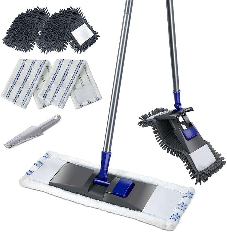 MASTERTOP Microfiber Mop for Floor Cleaning, Flat Dust Mop for Home and Kitchen, Adjustable Stainless Steel Handle with 4 Washable Pads&1 Cleaning Scrape for Hardwood, Vinyl - Image 1