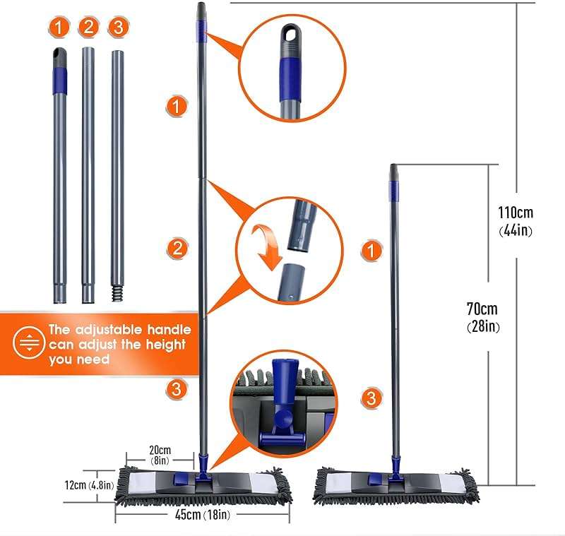 MASTERTOP Microfiber Mop for Floor Cleaning, Flat Dust Mop for Home and Kitchen, Adjustable Stainless Steel Handle with 4 Washable Pads&1 Cleaning Scrape for Hardwood, Vinyl - Image 3
