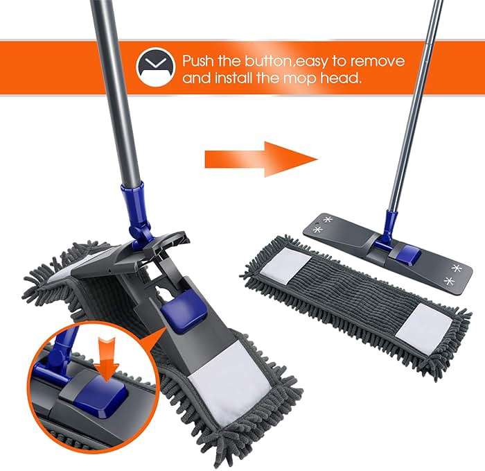 MASTERTOP Microfiber Mop for Floor Cleaning, Flat Dust Mop for Home and Kitchen, Adjustable Stainless Steel Handle with 4 Washable Pads&1 Cleaning Scrape for Hardwood, Vinyl - Image 6