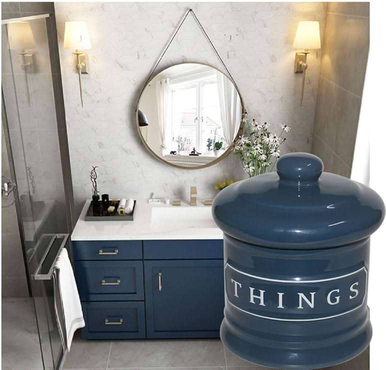 Lonovel Bathroom Vanity Storage Organizer Canister Jars for Cotton Balls,Swabs,Bath Salts,Makeup Sponge,Cosmetic Pad,Qtip Ceramic Bathroom Accessories Canisters Holder with Lid Home Decor,Cobalt Blue - Image 2