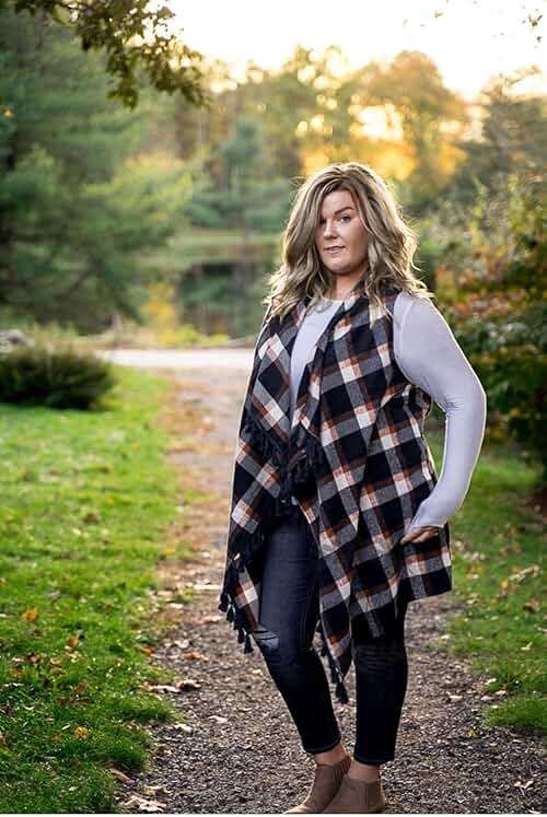 Inorin Womens Sleeveless Plaid Asymmetrical Hem Tassel Drape Open Front Cardigan Vest - Image 4