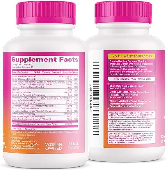 Pink Stork Total Prenatal Vitamins | Vegan DHA, Methylfolate, Iron, Choline, Vitamin B12 | No Fishy Burps | Support Fetal Development | Pregnancy Essentials | Clean Label Award | 60 Capsules, Berry - Image 7