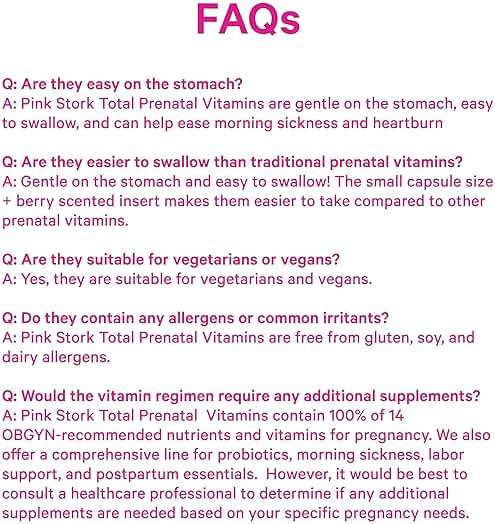 Pink Stork Total Prenatal Vitamins | Vegan DHA, Methylfolate, Iron, Choline, Vitamin B12 | No Fishy Burps | Support Fetal Development | Pregnancy Essentials | Clean Label Award | 60 Capsules, Berry - Image 8