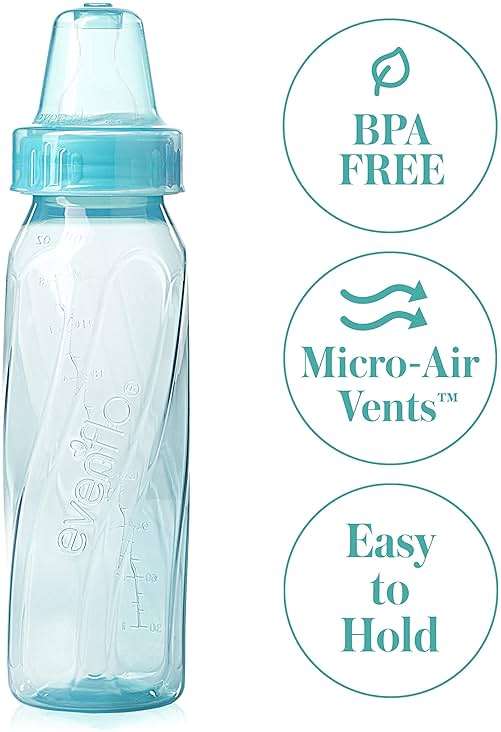 Evenflo Feeding Classic Tinted Plastic Standard Neck Bottles for Baby, Infant and Newborn, Pink/Lavender/Teal, 8 Oz, 12 Bottles - Image 4