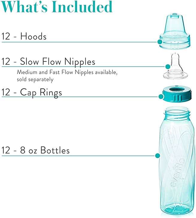 Evenflo Feeding Classic Tinted Plastic Standard Neck Bottles for Baby, Infant and Newborn, Pink/Lavender/Teal, 8 Oz, 12 Bottles - Image 5