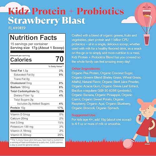 Amazing Grass Kidz Superfood: Vegan Protein & Probiotics for Kids with Beet Root Powder & 1/2 Cup of Leafy Greens, Strawberry Blast, 15 Servings - Image 2