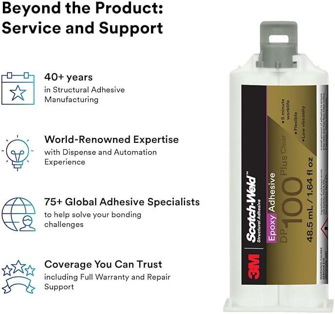 3M Scotch-Weld Epoxy Adhesive DP100 Plus, Clear, Professional Grade, Fast Handling and Cure, 48.5 mL (1.64 fl oz) Duo-Pak - Image 6