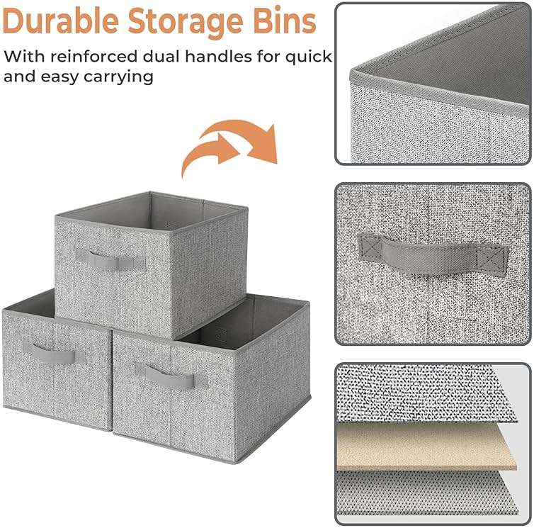 GRANNY SAYS Closet Storage Bins, Storage Baskets for Closet, Fabric Bins for Clothes, Closet Organizer Bins, Gray, Medium, 3-Pack - Image 5