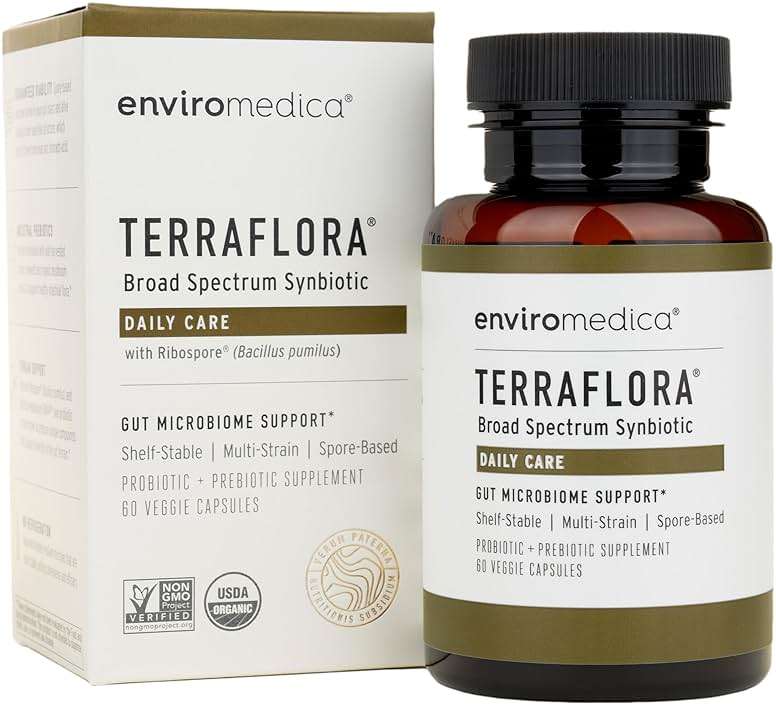 Terraflora Daily Care synbiotic of probiotics and prebiotics for Women and Men 60 ct, Soil Based, Shelf Stable, allergen Friendly Spore Based Supplement Capsules Promote Gut Health by Enviromedica - Image 1
