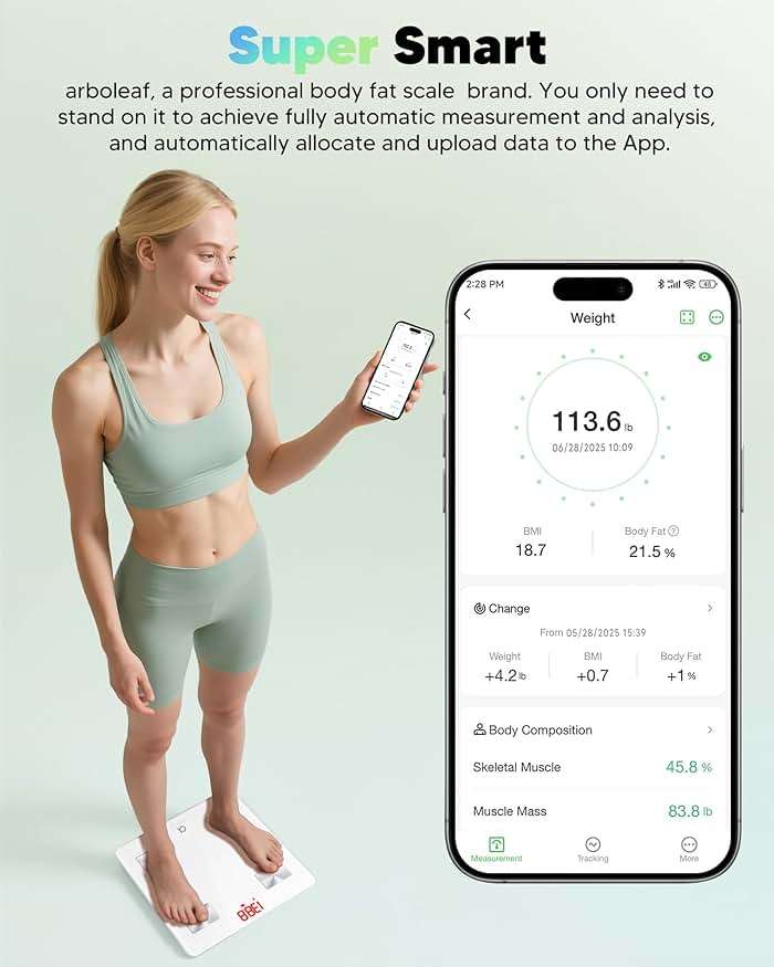 arboleaf Scale for Body Weight, 8-Electrode Smart Scale with BMI, Body Fat, Muscle Mass, Full Body Composition Analyzer, High Precision Digital Bathroom Scale - Image 6