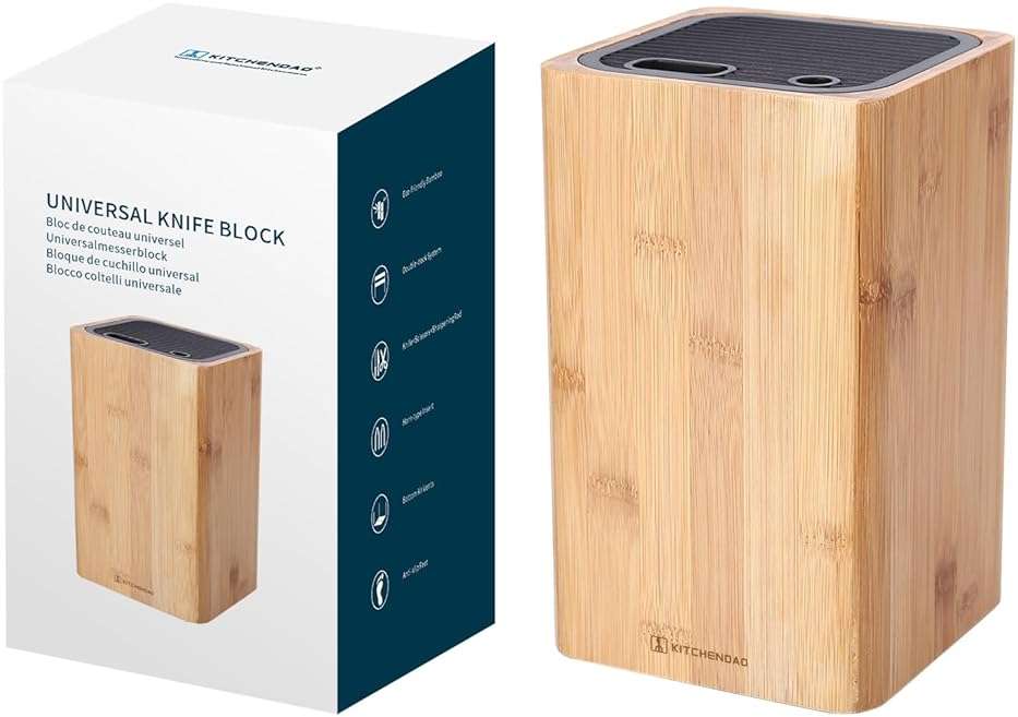 Deluxe Universal Knife Block with Slots for Scissors and Sharpening Rod - Bamboo Knife Holder For Safe, Space Saver Knives Storage - Unique Slot Design to Protect Blades - by KITCHENDAO - Image 1