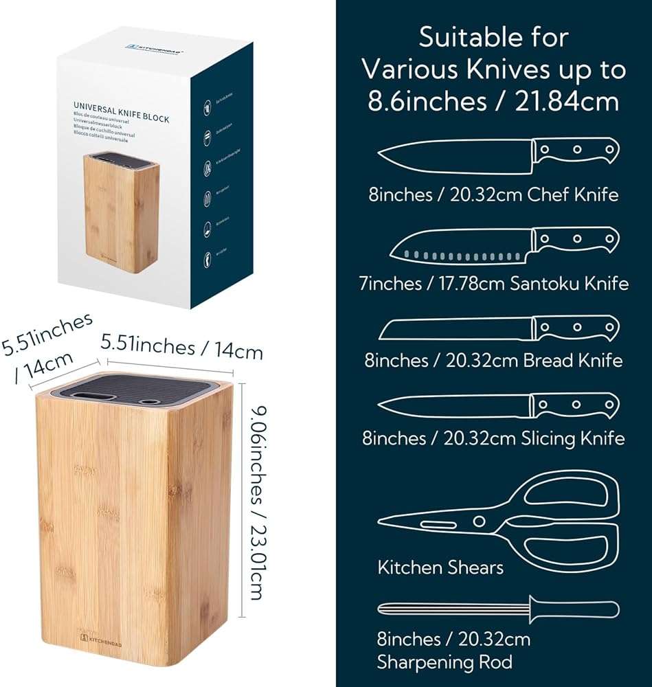 Deluxe Universal Knife Block with Slots for Scissors and Sharpening Rod - Bamboo Knife Holder For Safe, Space Saver Knives Storage - Unique Slot Design to Protect Blades - by KITCHENDAO - Image 2