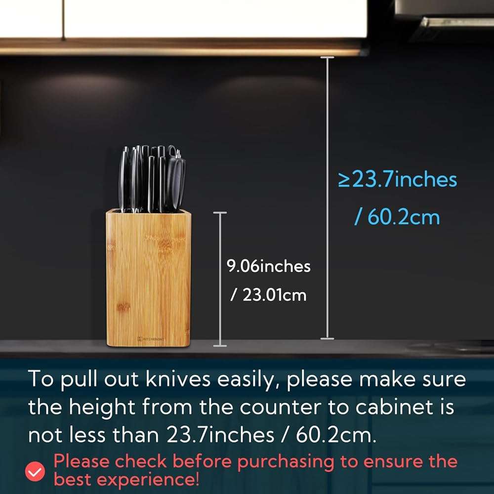 Deluxe Universal Knife Block with Slots for Scissors and Sharpening Rod - Bamboo Knife Holder For Safe, Space Saver Knives Storage - Unique Slot Design to Protect Blades - by KITCHENDAO - Image 3