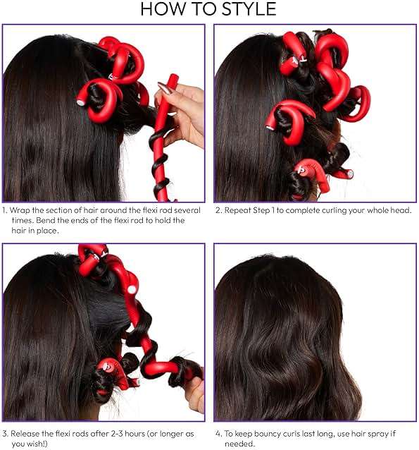 Red by Kiss Flexi Rods - Heatless Hair Curler for 90S Glamorous Bouncy Curls Beach Waves, No Slips, Sleep Styler 10" Length (3/4" Diameter) - Image 5