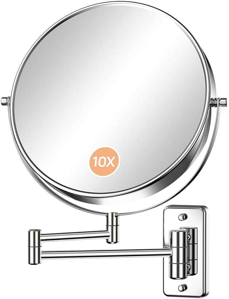 Gospire 9 Inch Extra Large Wall Mounted Mirror with 1X/10X Magnification, 360° Swivel & Extendable, Chrome Polished Finish for Bathroom Vanity, Shaving & Makeup (Men & Women) - Image 1