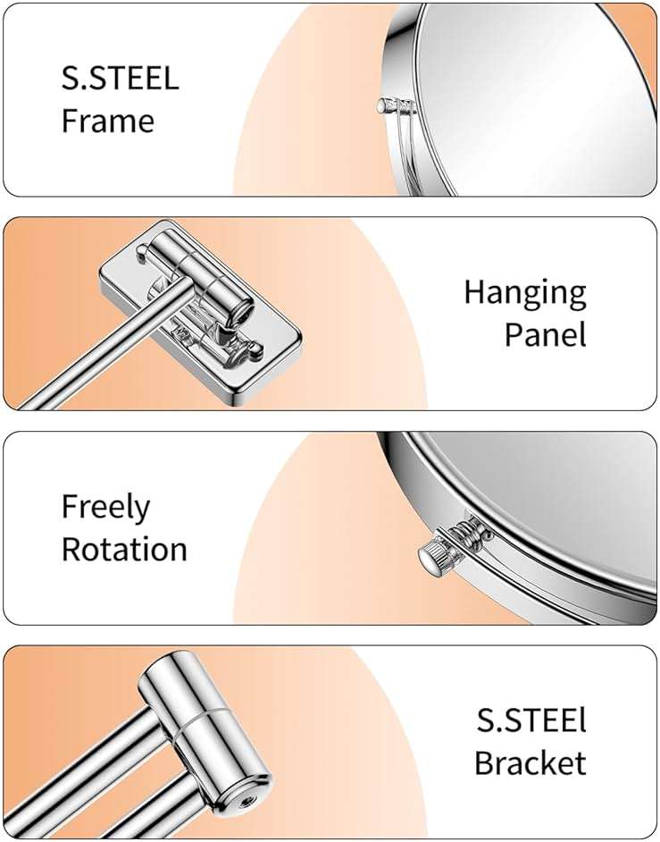 Gospire 9 Inch Extra Large Wall Mounted Mirror with 1X/10X Magnification, 360° Swivel & Extendable, Chrome Polished Finish for Bathroom Vanity, Shaving & Makeup (Men & Women) - Image 5