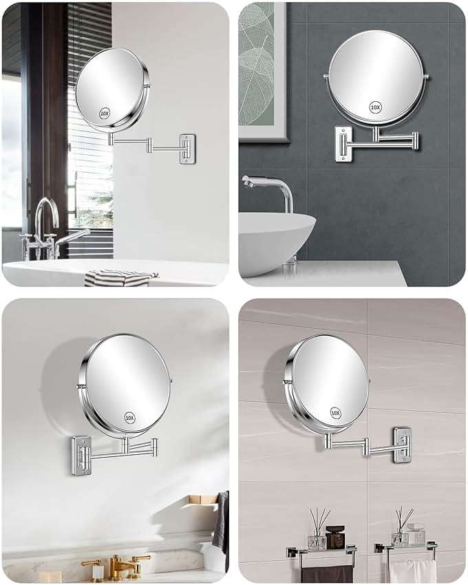 Gospire 9 Inch Extra Large Wall Mounted Mirror with 1X/10X Magnification, 360° Swivel & Extendable, Chrome Polished Finish for Bathroom Vanity, Shaving & Makeup (Men & Women) - Image 6