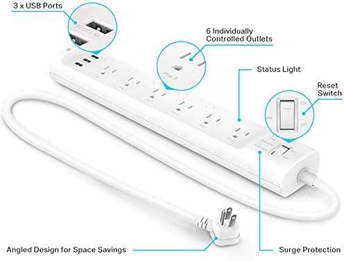 Kasa Smart Plug Power Strip HS300, Surge Protector with 6 Individually Controlled Smart Outlets and 3 USB Ports, Works with Alexa & Google Home, No Hub Required - Image 3