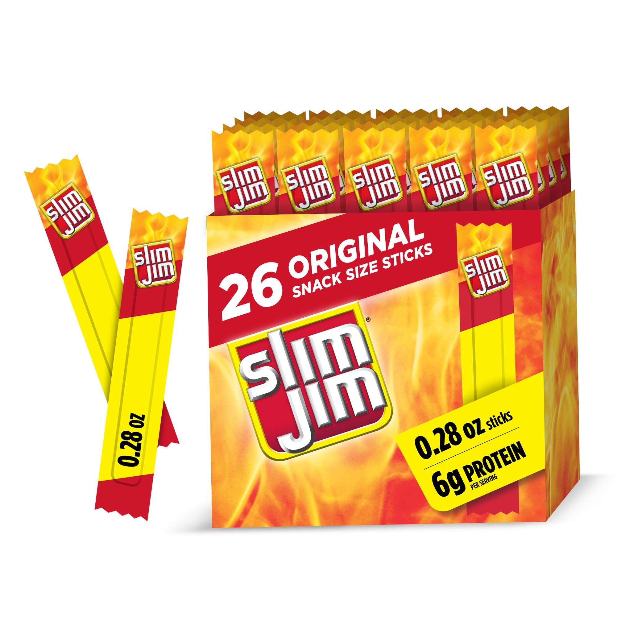 Slim Jim Smoked Meat Sticks, Original Flavor, 6g Protein Per Serving, Snack Size, Father's Day Snack Gift for Dad, 0.28 oz. (26 Count) - Image 1
