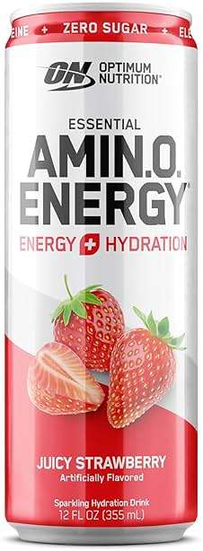 Optimum Nutrition Amino Energy Sparkling Hydration Drink, Electrolytes, Caffeine, Amino Acids, BCAAs, Sugar Free, Juicy Strawberry, 12 Fl Oz, 12 Pack (Packaging May Vary) - Image 4