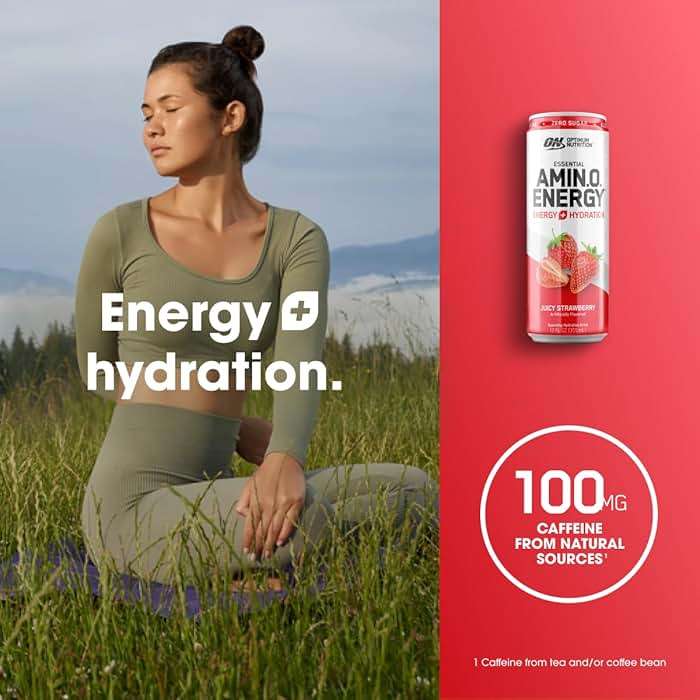 Optimum Nutrition Amino Energy Sparkling Hydration Drink, Electrolytes, Caffeine, Amino Acids, BCAAs, Sugar Free, Juicy Strawberry, 12 Fl Oz, 12 Pack (Packaging May Vary) - Image 5