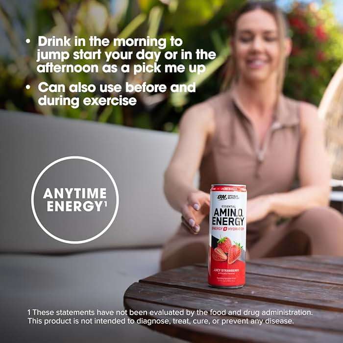 Optimum Nutrition Amino Energy Sparkling Hydration Drink, Electrolytes, Caffeine, Amino Acids, BCAAs, Sugar Free, Juicy Strawberry, 12 Fl Oz, 12 Pack (Packaging May Vary) - Image 6