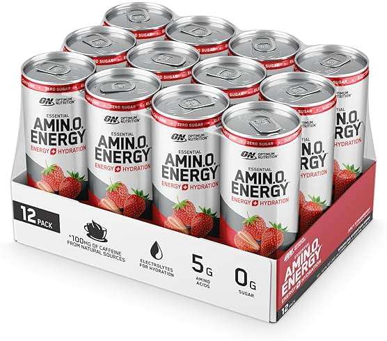 Optimum Nutrition Amino Energy Sparkling Hydration Drink, Electrolytes, Caffeine, Amino Acids, BCAAs, Sugar Free, Juicy Strawberry, 12 Fl Oz, 12 Pack (Packaging May Vary) - Image 9