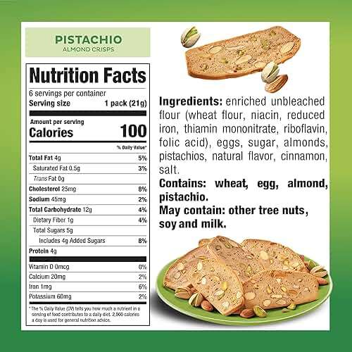 Nonni's THINaddictives Almond Thin Cookies, Pistachio Almond Biscotti, Sweet Crunchy & Chewy, Individually Wrapped, Kosher Snack, Perfect with Coffee, 4.4 oz (6 pack of 3 crisps each) - Image 2