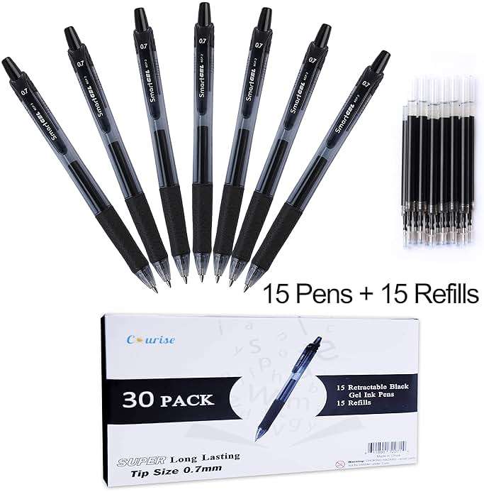 Courise 30 Pack Black Gel Pens, Retractable Medium Point Gel Ink Pens Smooth Writing for School Office Home, Comfort Grip(15 Pens with 15 Refills) - Image 3