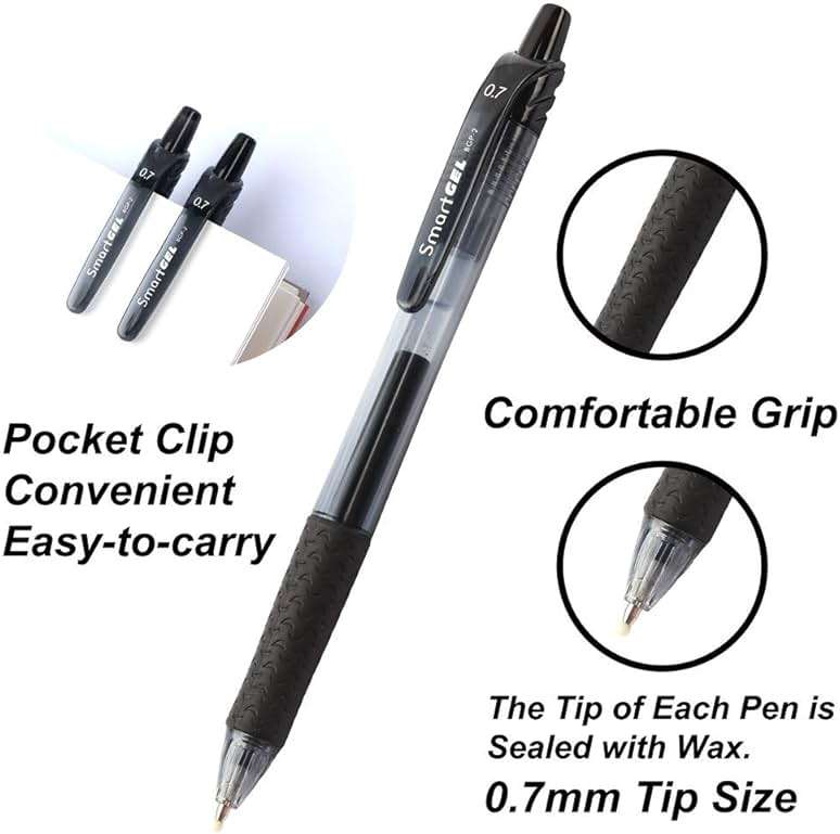 Courise 30 Pack Black Gel Pens, Retractable Medium Point Gel Ink Pens Smooth Writing for School Office Home, Comfort Grip(15 Pens with 15 Refills) - Image 5