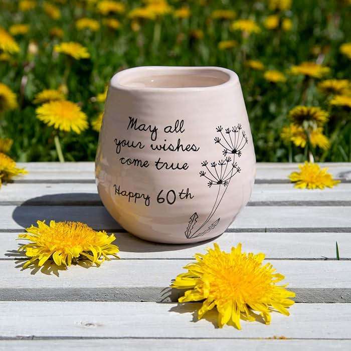 Pavilion - 8 Oz Candle Holder - Pink Ceramic Candle Jar with 100% Soy Wax Candle Serenity Scent "May all your wishes come true Happy 60th" Ideal Gift for Loved Ones - Printed Text, Love Theme & Oval - Image 2