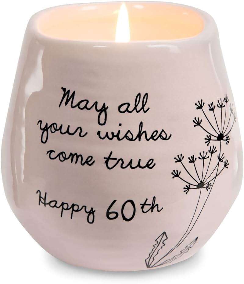 Pavilion - 8 Oz Candle Holder - Pink Ceramic Candle Jar with 100% Soy Wax Candle Serenity Scent "May all your wishes come true Happy 60th" Ideal Gift for Loved Ones - Printed Text, Love Theme & Oval - Image 4
