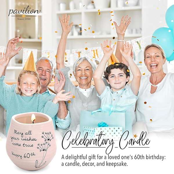Pavilion - 8 Oz Candle Holder - Pink Ceramic Candle Jar with 100% Soy Wax Candle Serenity Scent "May all your wishes come true Happy 60th" Ideal Gift for Loved Ones - Printed Text, Love Theme & Oval - Image 8