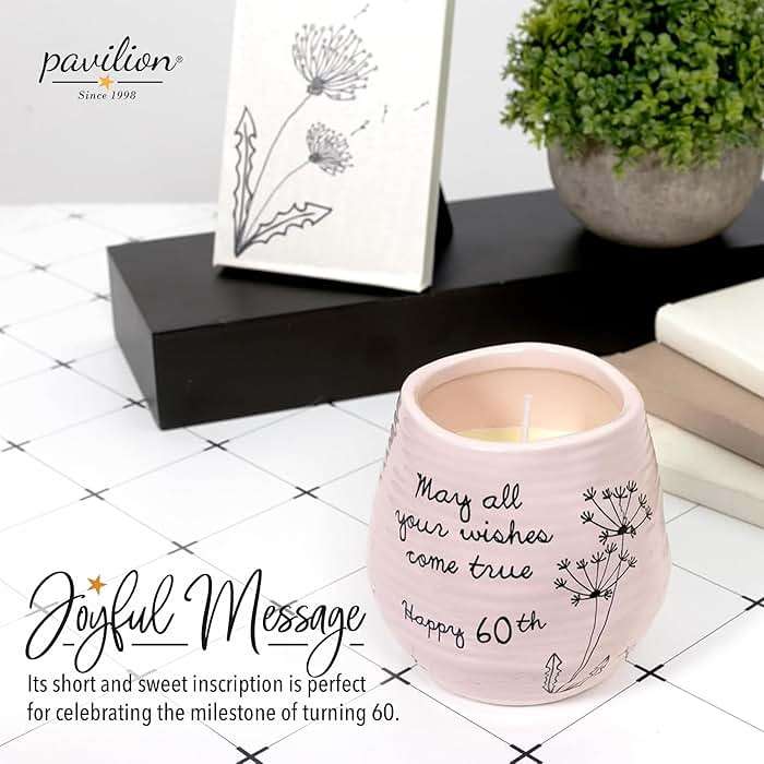 Pavilion - 8 Oz Candle Holder - Pink Ceramic Candle Jar with 100% Soy Wax Candle Serenity Scent "May all your wishes come true Happy 60th" Ideal Gift for Loved Ones - Printed Text, Love Theme & Oval - Image 9